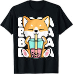 Kawaii Shiba Inu Dog Bubble Tea Boba Anime Neko Japan T-Shirt for Men Women Girls Kids
