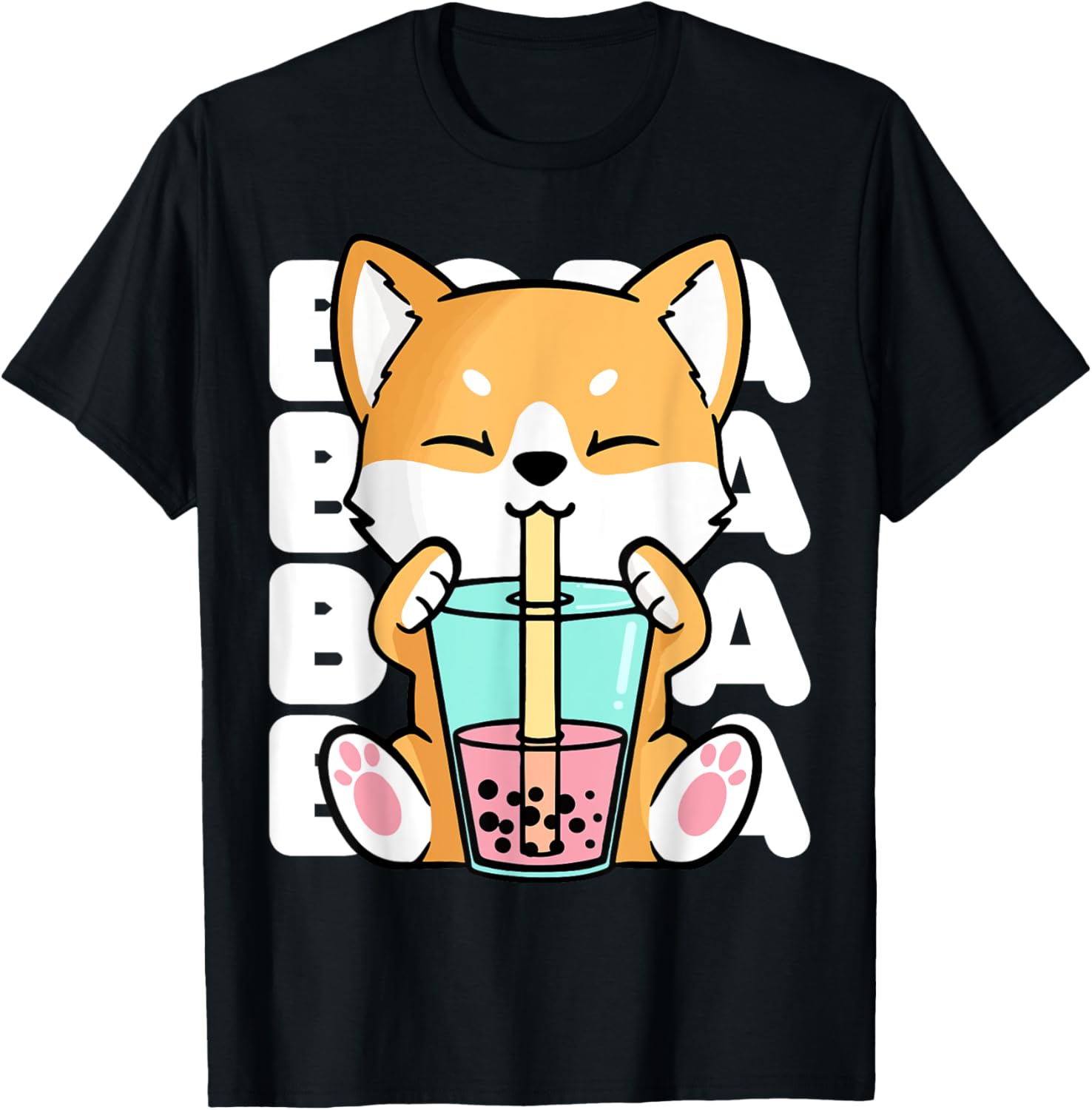 Kawaii Shiba Inu Dog Bubble Tea Boba Anime Neko Japan T-Shirt for Men Women Girls Kids