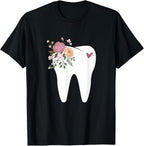 Dentist Dental Assistant Oral Hygienist Tooth Flower T-Shirt Small