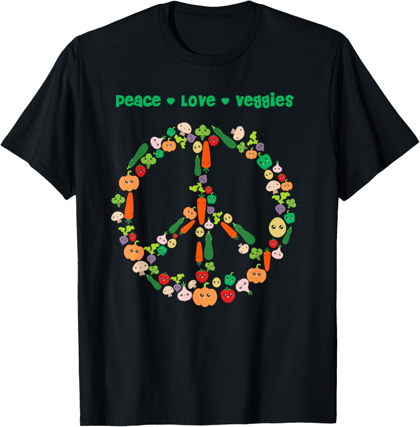 Kawaii Vegetables Peace Sign Funny Gift for Vegetarian Vegan T-Shirt