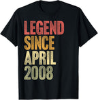 18 Year Old Legend Since April 2008 Retro 18th Birthday T-Shirt