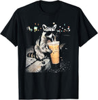 Funny Raccoon Drinking iced Coffee T-Shirt