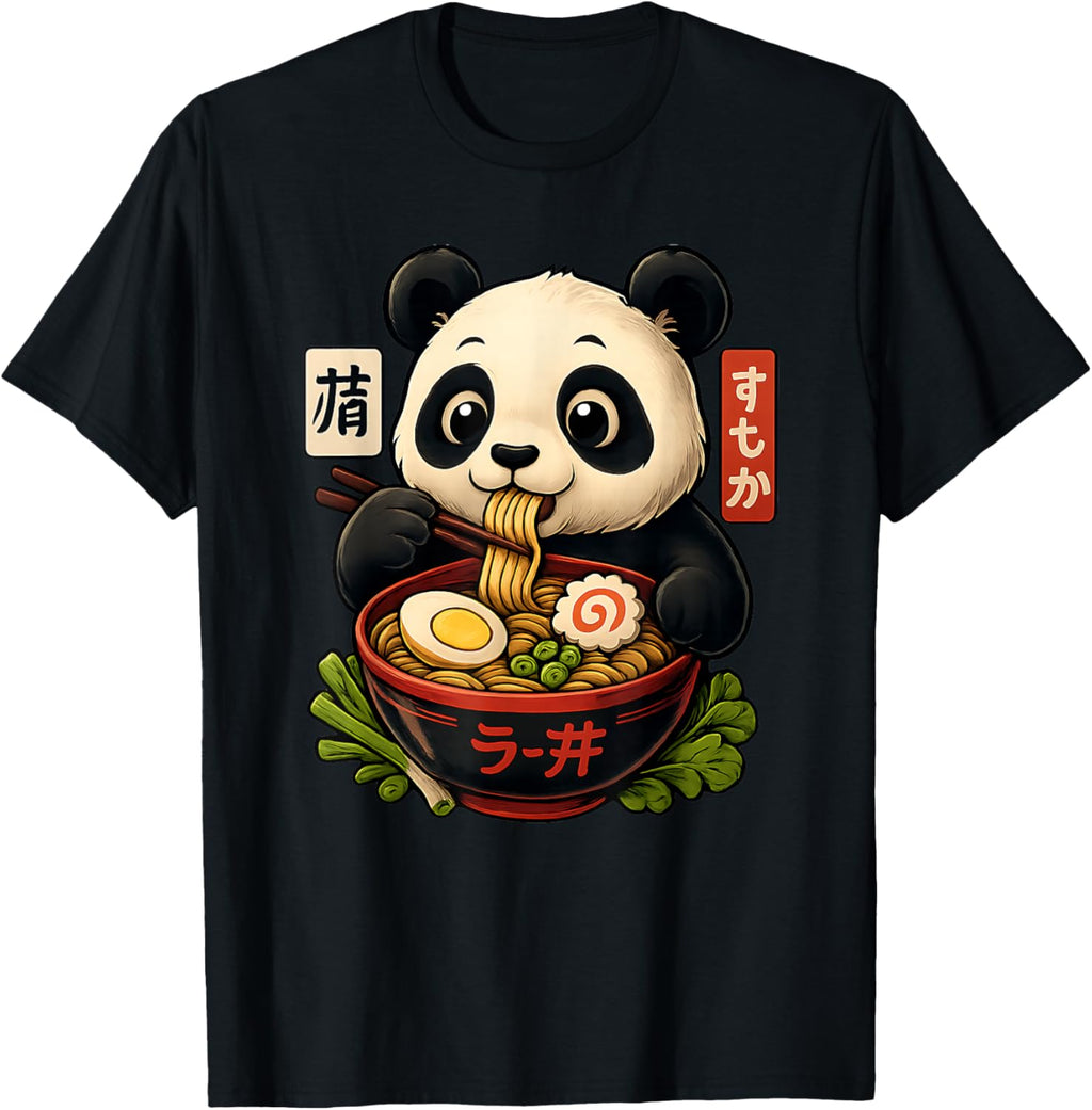 Panda Eating Ramen Food Kawaii Asian Noodles Fun Panda Lover T-Shirt