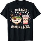 Just A Girl Who Loves Boba and Ramen Bubble Tea Japanese T-Shirt