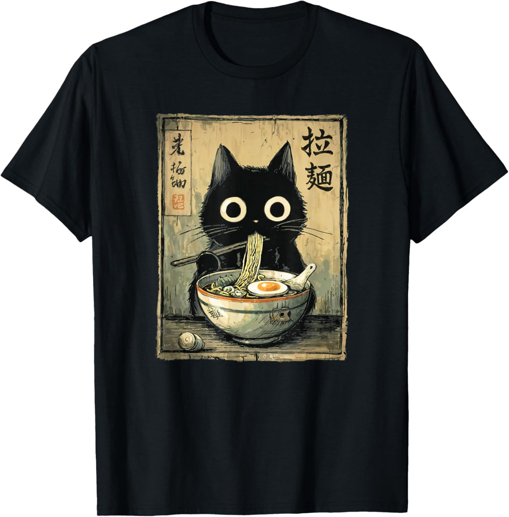 Kawaii Ramen Cat Retro Japanese Noodles Artwork T-Shirt