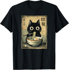 Kawaii Ramen Cat Retro Japanese Noodles Artwork T-Shirt