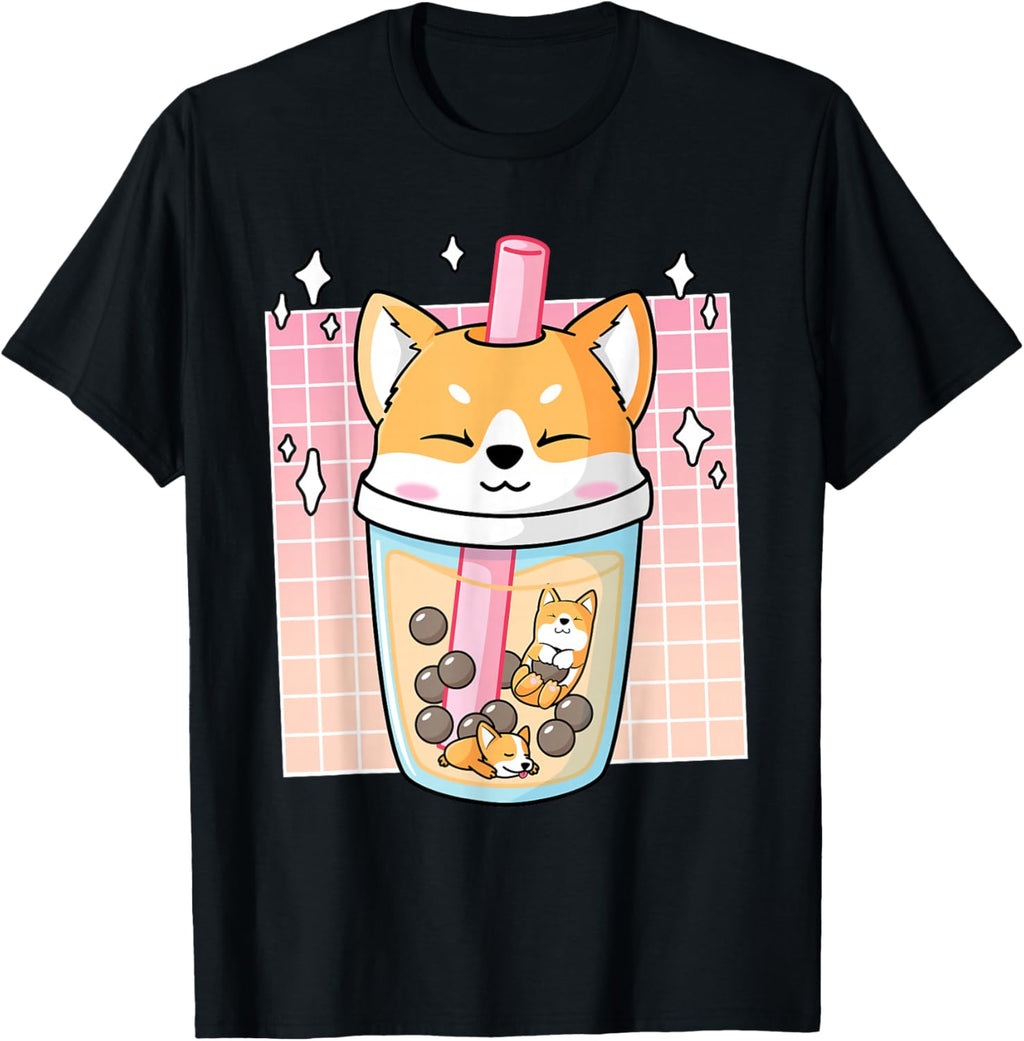 Kawaii Shiba Inu Dog Bubble Tea Boba Japan Corgi T-Shirt