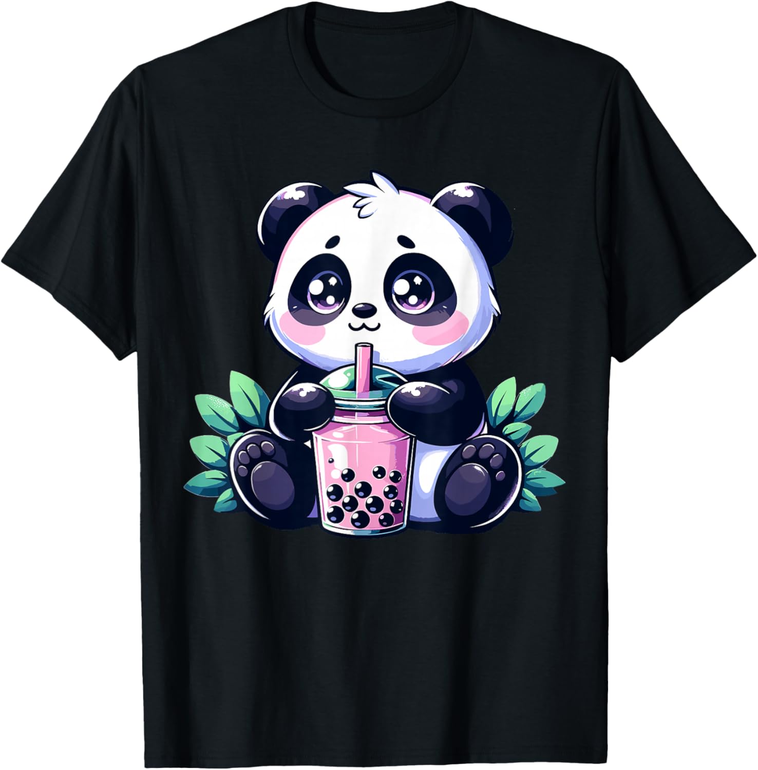 Kawaii Cute Anime Panda Drinking Bubble Tea Boba Tea Panda T-Shirt