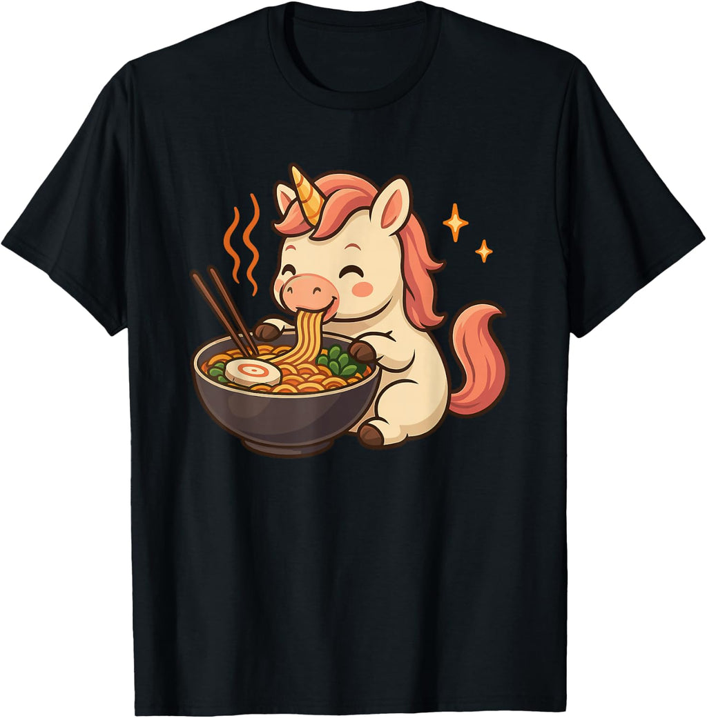 Unicorn with Ramen Noodles Kawaii Unicorn T-Shirt