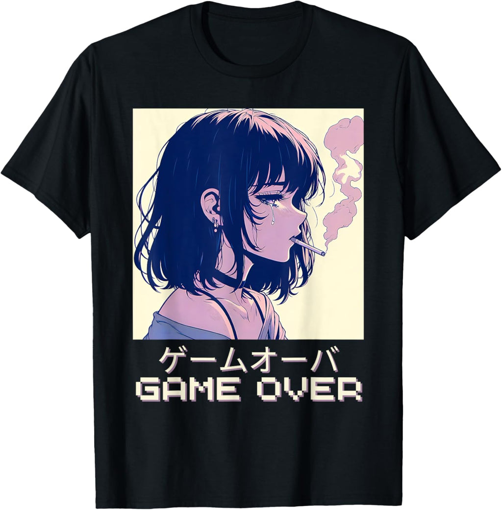 90s Japanese Sad Anime Girl Game Over Vaporwave Aesthetic T-Shirt