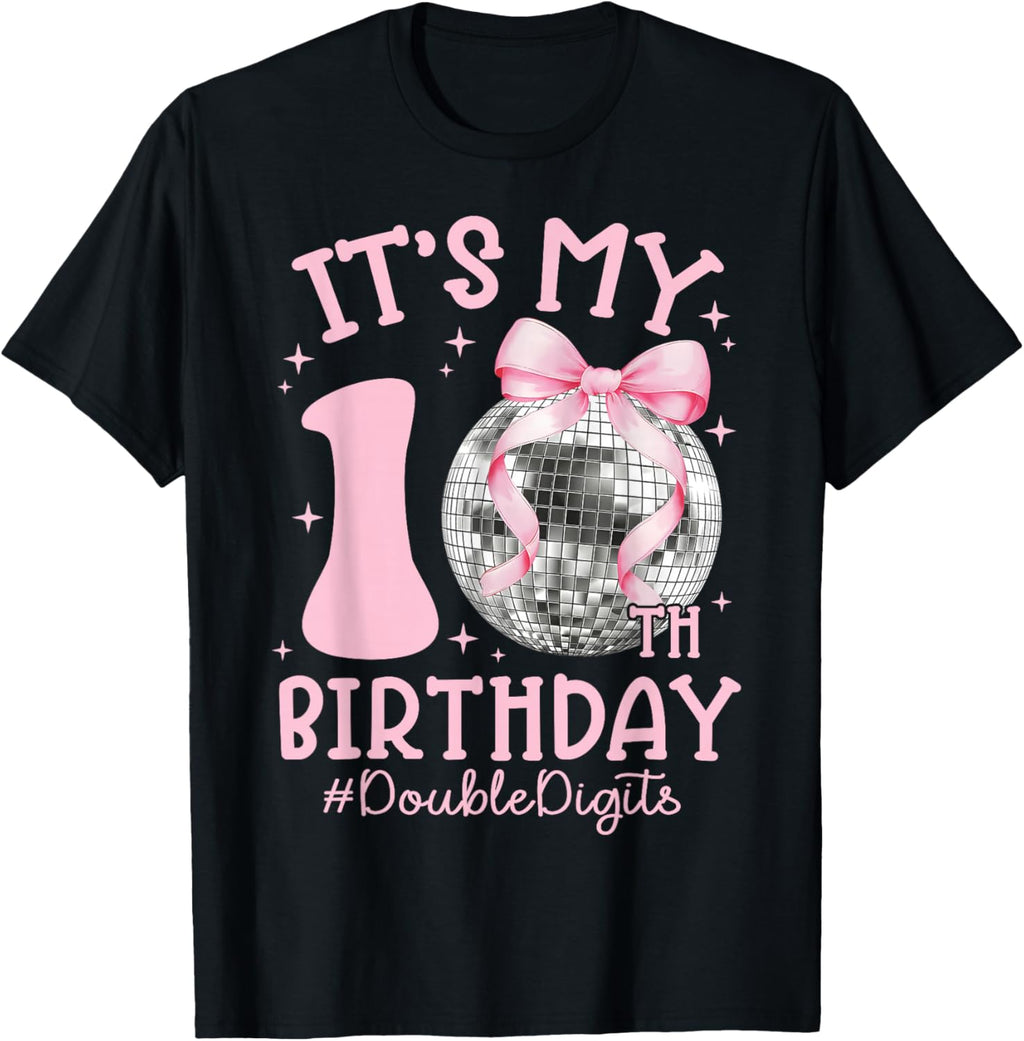 It's My 10th Birthday Girl Double Digits Bow Disco Ball T-Shirt
