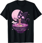 Pastel Goth Aesthetic Kawaii Creepy Cat Eating Ramen Noodles T-Shirt
