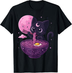 Kawaii Pastel Goth Cat Eating Ramen Under Moon Japanese T-Shirt