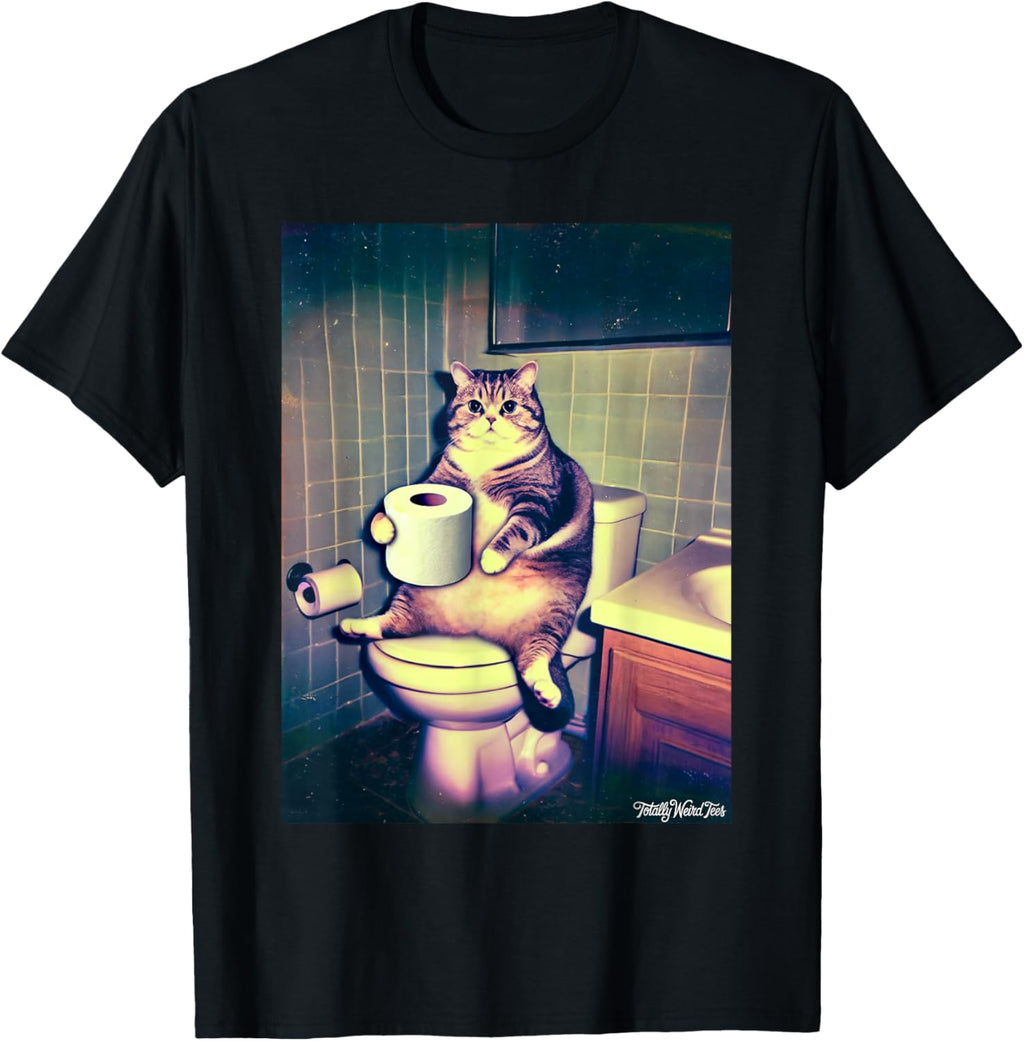 Funny Cat Bathroom Toilet Paper Humor Weird Retro T-Shirt