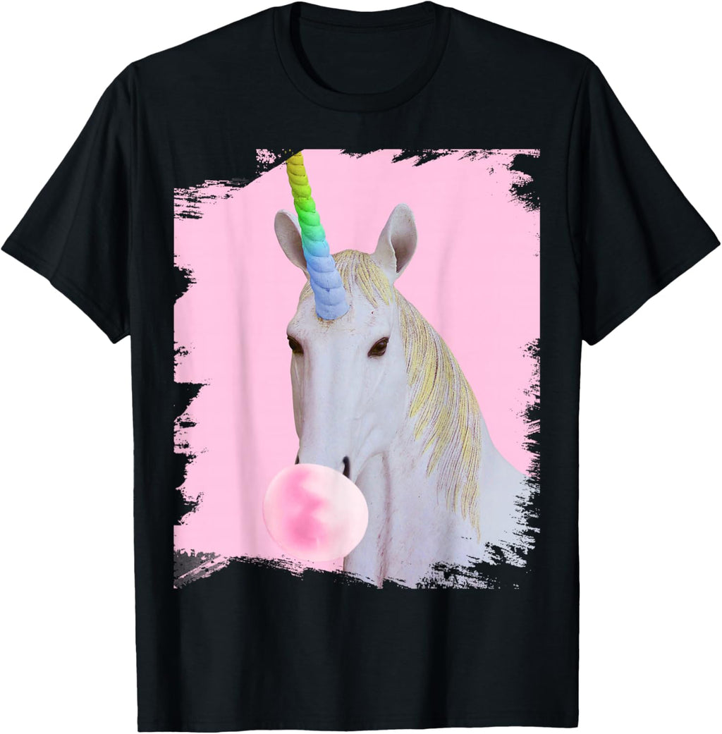Cute rainbow unicorn that chews pink chewing gum T-Shirt