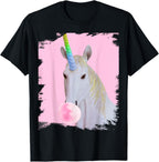 Cute rainbow unicorn that chews pink chewing gum T-Shirt