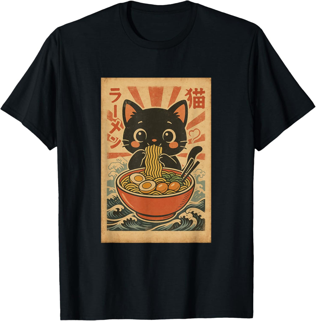 Kawaii Neko Ramen Vintage Japanese Cat T-Shirt