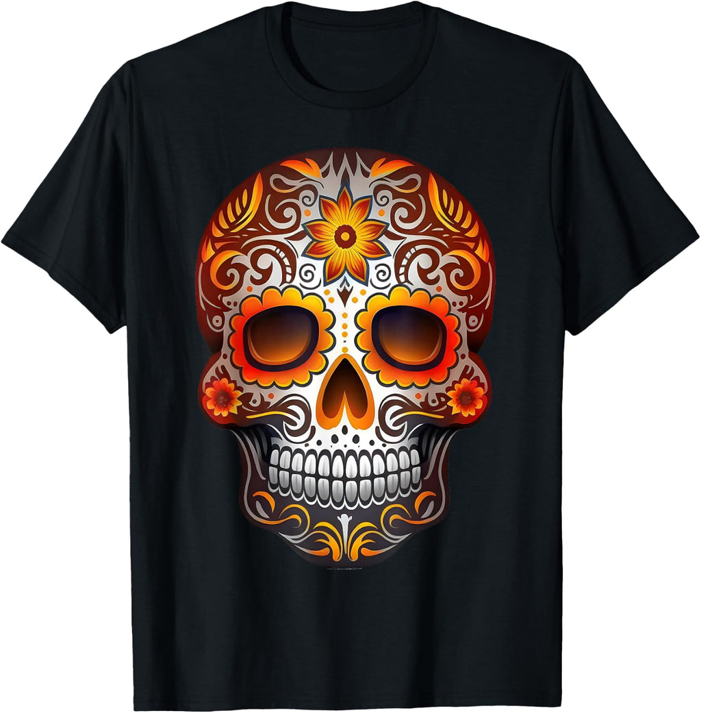Day of Dead Sugar Skull Floral Skeleton Head Bone Skull T-Shirt