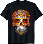 Day of Dead Sugar Skull Floral Skeleton Head Bone Skull T-Shirt