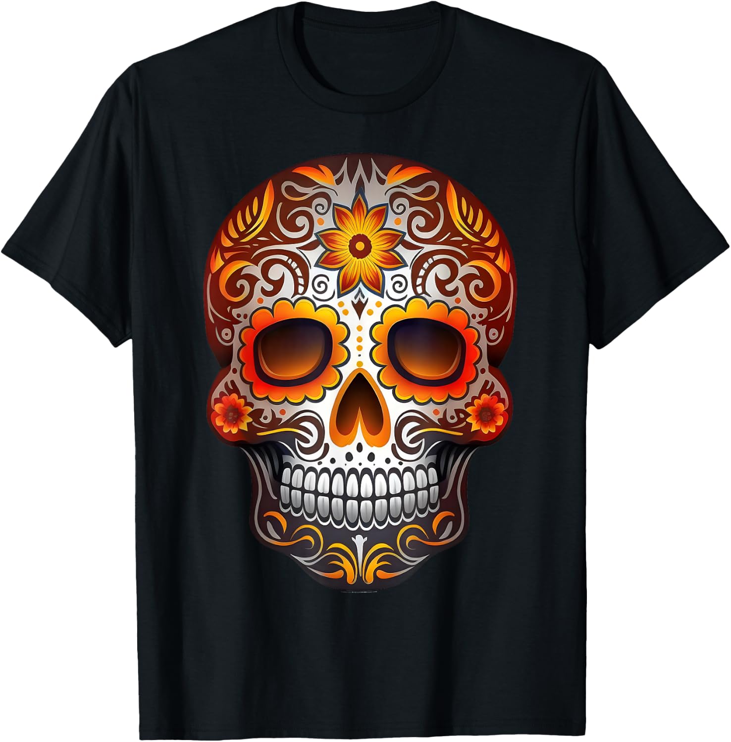 Day of Dead Sugar Skull Floral Skeleton Head Bone Skull T-Shirt