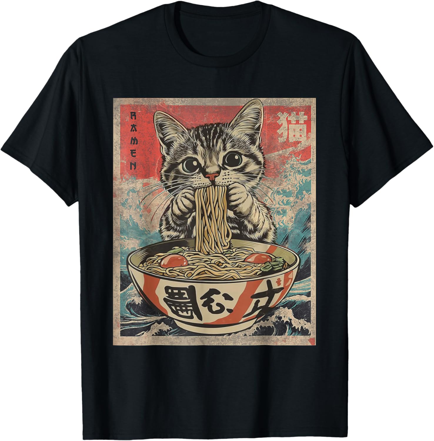 Funny Cat Ramen Noodles Kawaii Anime Manga Japanese Food T-Shirt