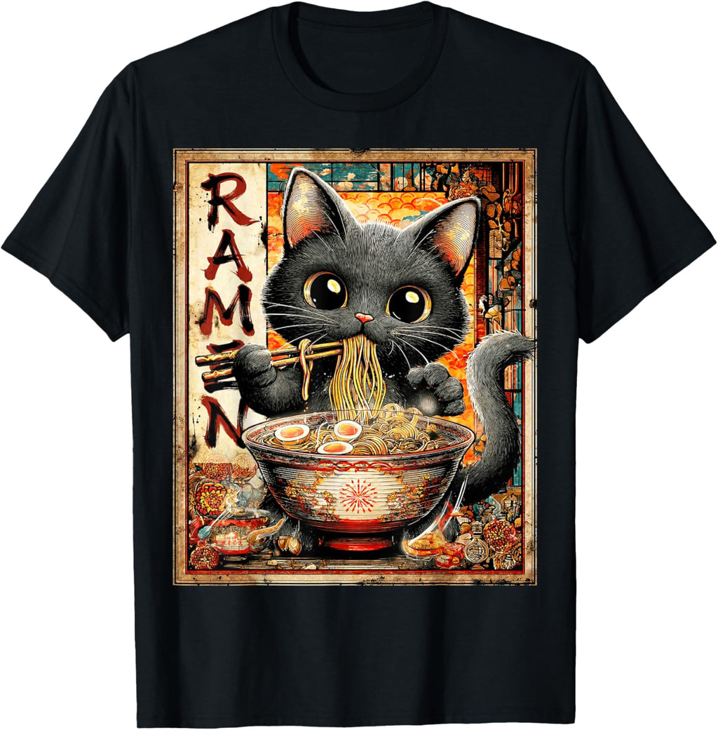 Funny Ramen Cat Noodle Lovers Anime Otaku T-Shirt