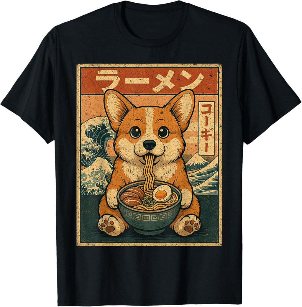 Funny Kawaii Ramen Corgi Japanese Noodles Corgi Eating Ramen T-Shirt