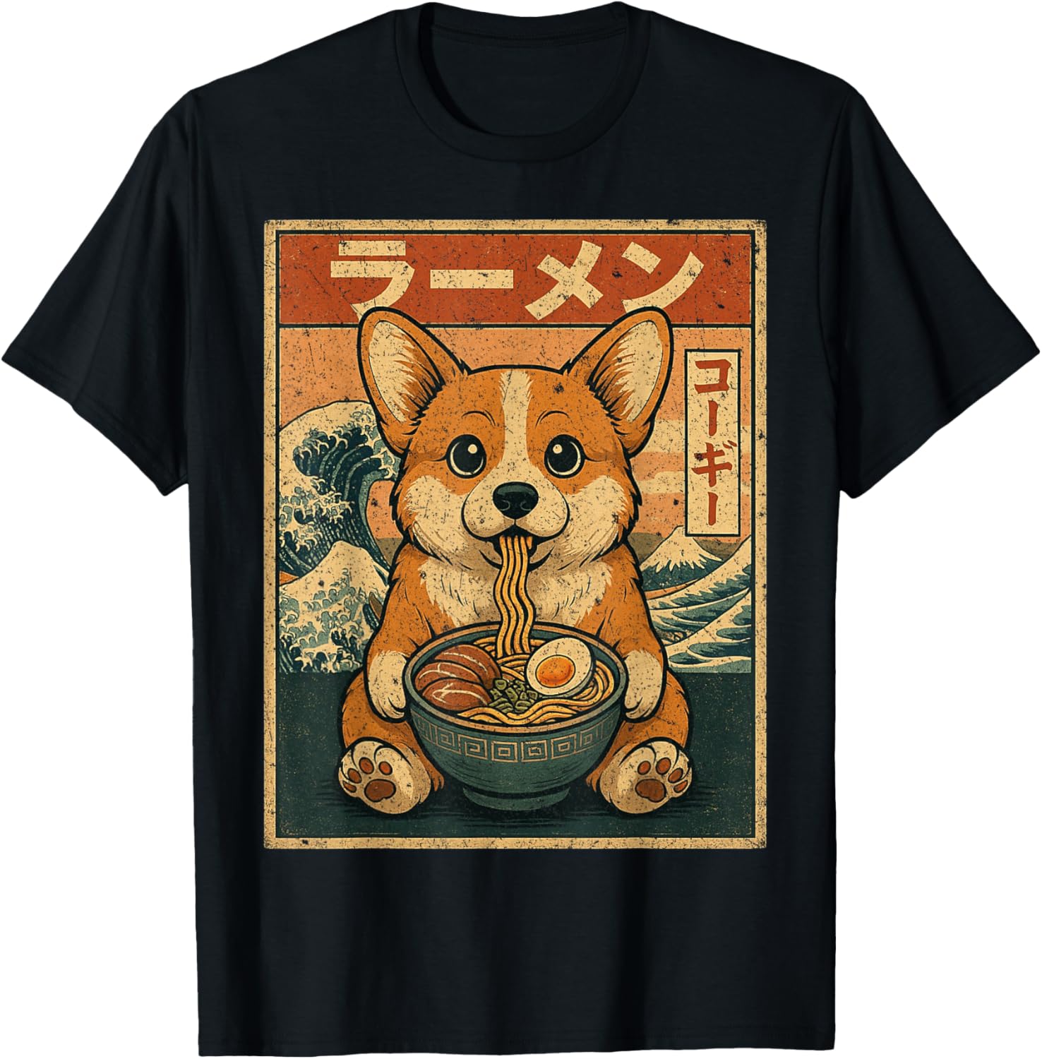 Funny Kawaii Ramen Corgi Japanese Noodles Corgi Eating Ramen T-Shirt