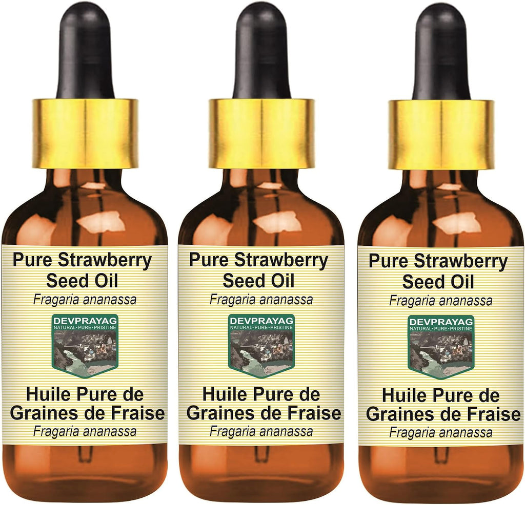 Pure Strawberry Seed Oil (Fragaria ananassa) with Glass Dropper (Pack of Three) 100mlx3 (10 oz)