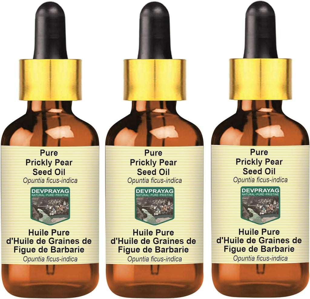 Pure Prickly Pear Seed Oil (Opuntia ficus-indica) with Glass Dropper (Pack of Three) 100mlx3 (10 oz)