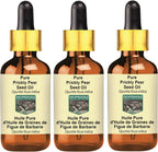 Pure Prickly Pear Seed Oil (Opuntia ficus-indica) with Glass Dropper (Pack of Three) 100mlx3 (10 oz)