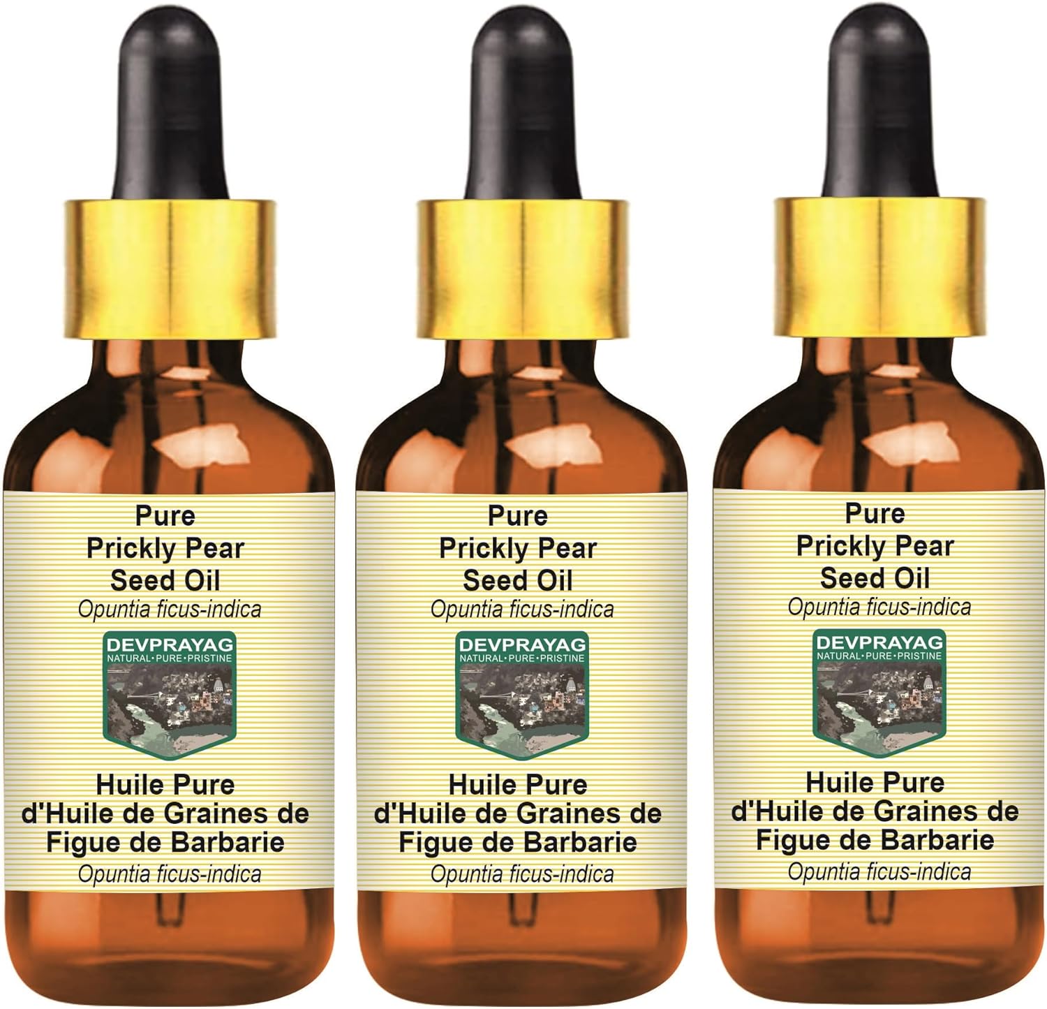 Pure Prickly Pear Seed Oil (Opuntia ficus-indica) with Glass Dropper (Pack of Three) 100mlx3 (10 oz)